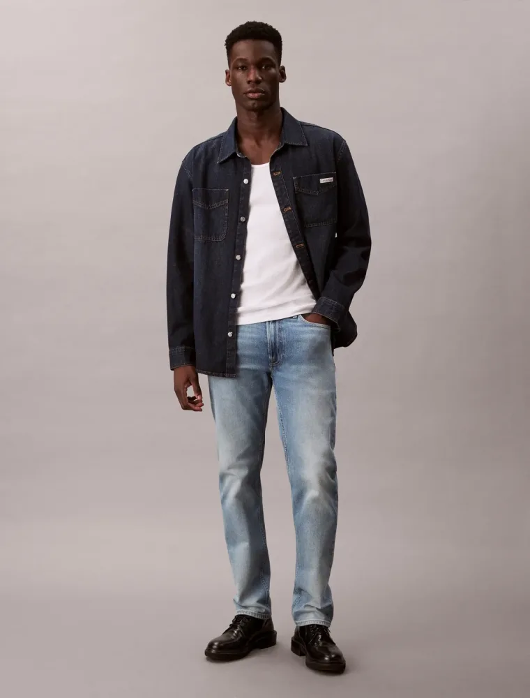 Calvin Klein Slim-fit-Jeans used washed, Slim Straight Fit, Logopatch am Bund