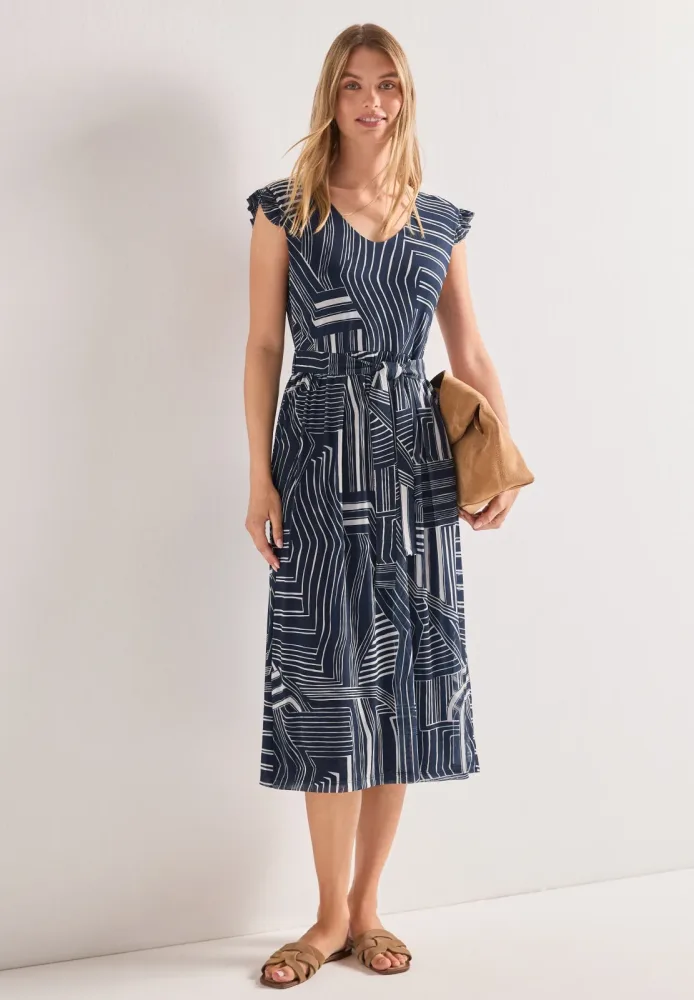 STREET ONE Midikleid Eingrifftaschen Midikleid aus Mesh mit Print