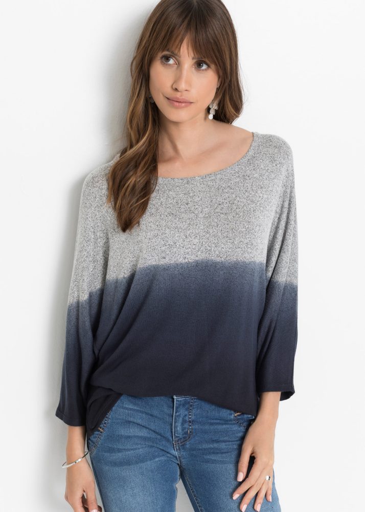 bonprix Oversize-Shirt Oversize-Passform, 3/4-Fledermausärmel, mit Farbverlauf