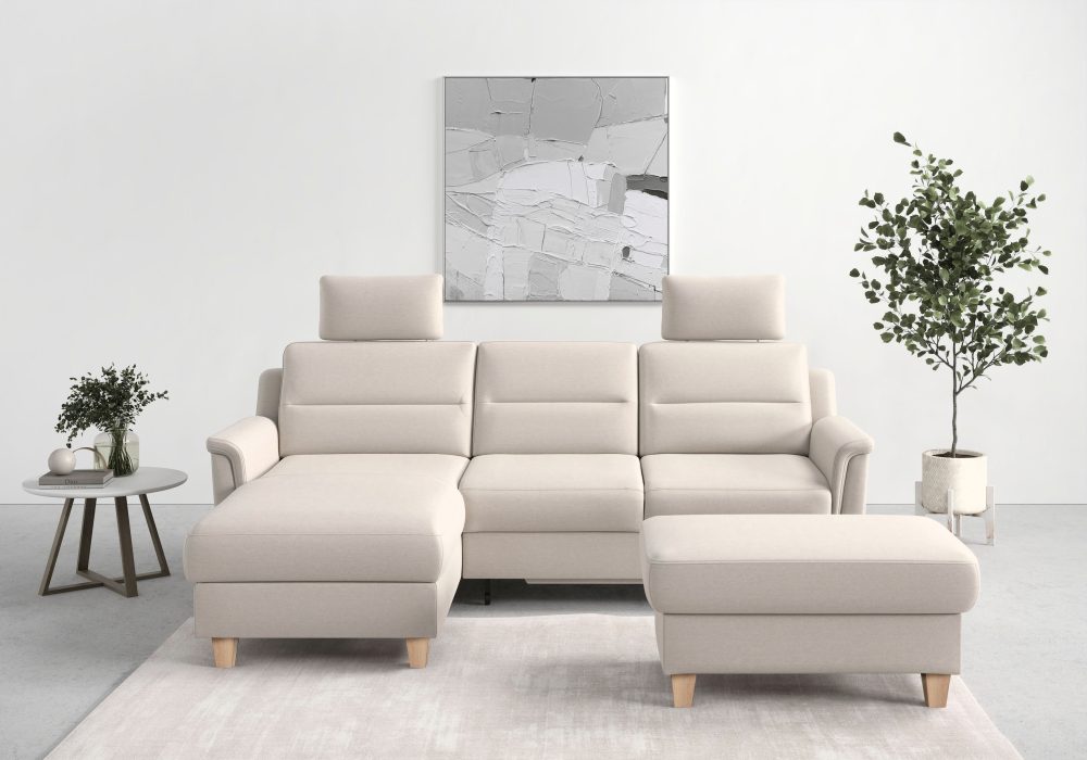sit&more Ecksofa »Farö«, inklusive Federkern, mit naturfarbenen Füssen, wahlweise mit Bettfunktion und Bettkasten