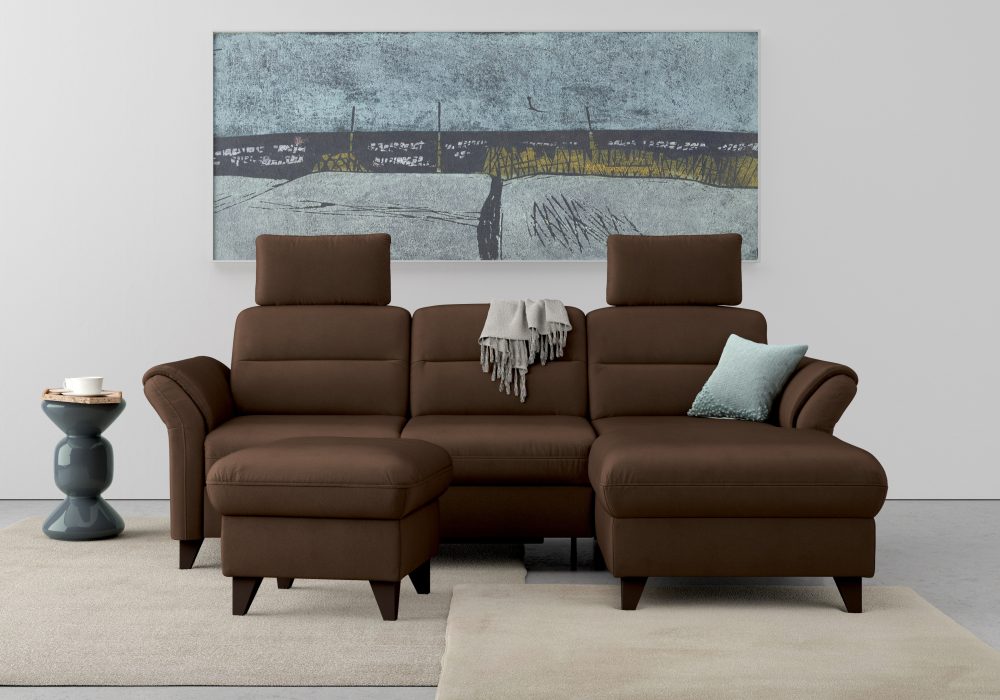 sit&more Ecksofa »Mellum«, inklusive Federkern, wahlweise mit Bettfunktion, Bettkasten und Armteilfunktion
