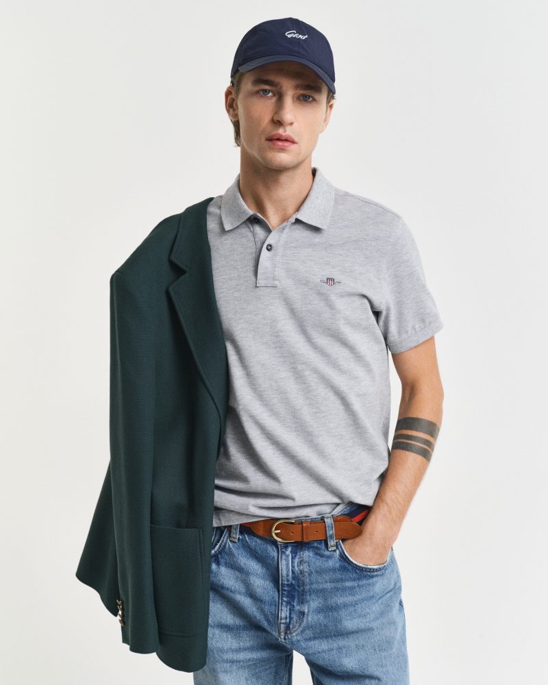 Gant - Poloshirt  Bequem sitzend-Slim Shield Pique Polo, für Herren, Grau, Größe 3XL