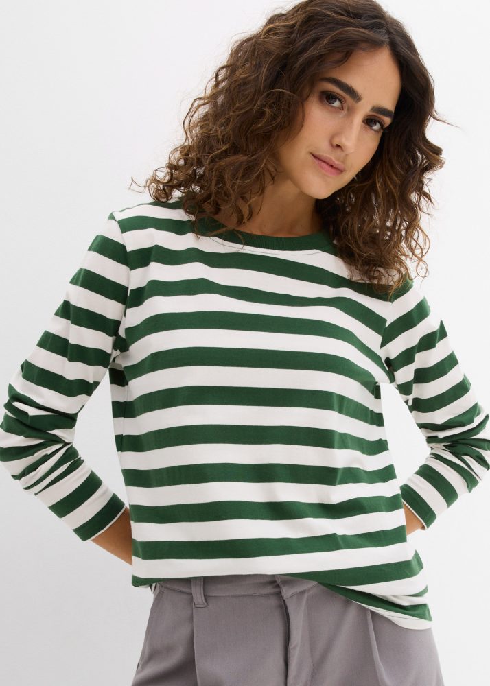 bonprix Streifenshirt aus reiner Bio-Baumwollegrün 44Damen