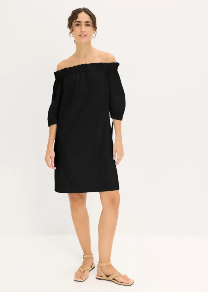 bonprix Off-Shoulder-Kleid aus Baumwolle, mit Stickerei, lässige Passform