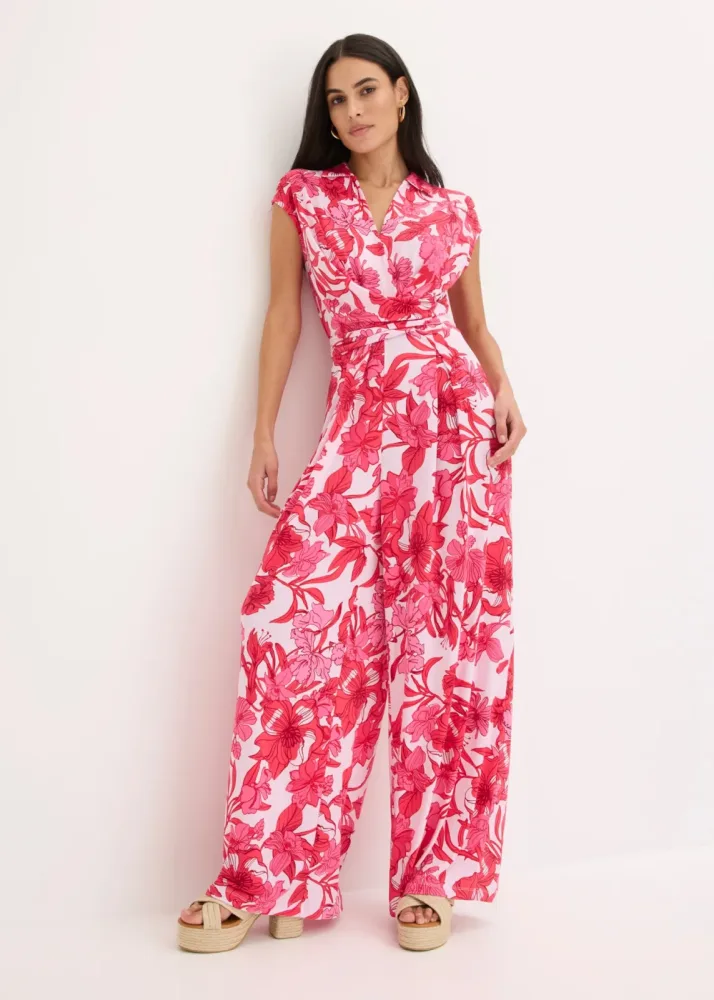 bonprix Jumpsuit floral bedruckt, weites Bein, mit Drapierung in der Taille, ärmellos