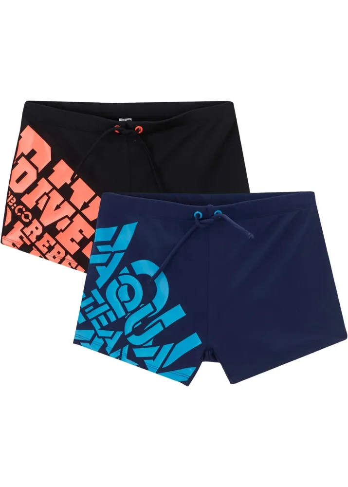 bonprix Badehose Packung, 2 Stk. mit tollen Wording-Drucken