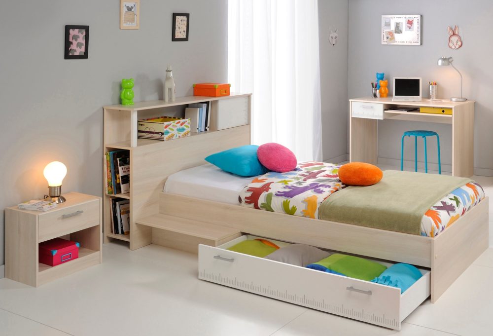 Parisot Jugendzimmer-Set »Charly 11«, (Set, 4 tlg., Bett mit Anstellregal, Nachttisch, und Schreibtisch), mit einem Schreibtisch
