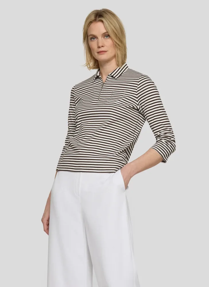 Rabe T-Shirt 3/4-Arm geringelt und mit Hemdkragen und Glitzersteinen