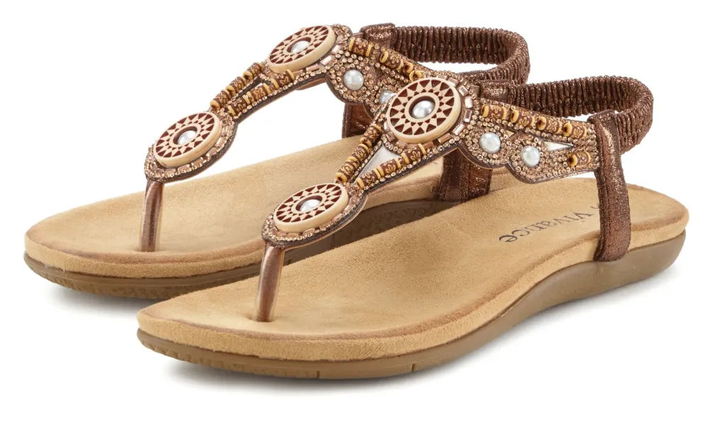 Vivance Zehentrenner Sandale, Sommerschuh, Pantolette mit Perlen und Steinchen VEGAN