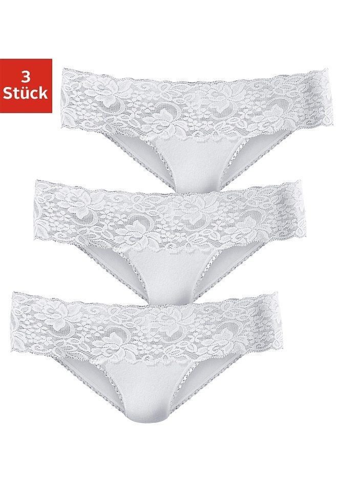 Vivance Brasilslip 3er-Pack, aus elastischer Baumwolle mit floraler Spitze