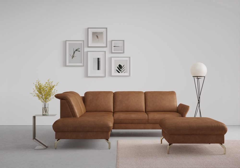 sit&more Ecksofa »Fashion«, wahlweise mit Kopfteilverstellung und Vorziehsitz, motorisch, mit satinierten Nickelfüssen