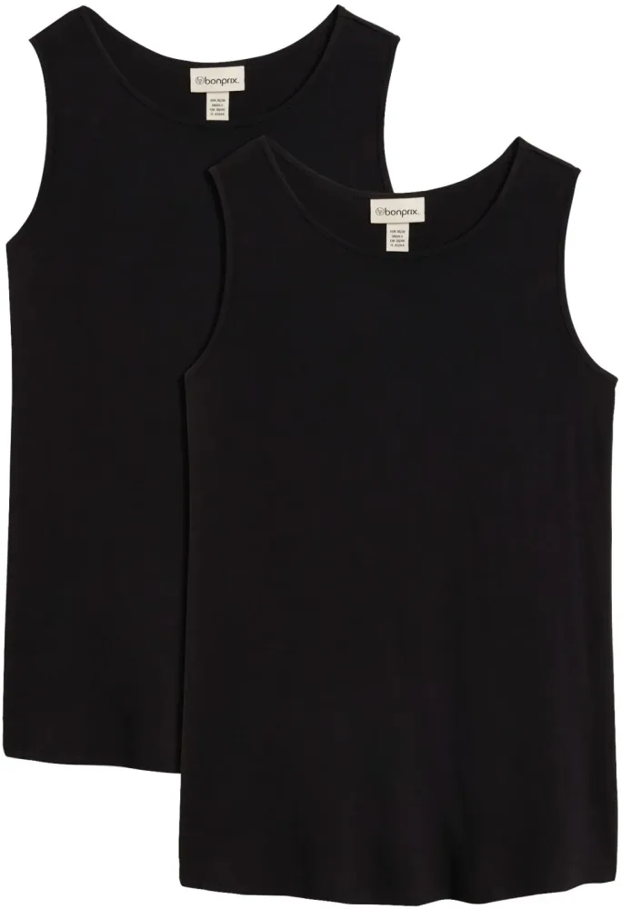 bonprix Shirttop Packung, 2 Stk. Longtop in dezenter A-Linie, ärmellos, Viskose-Jersey mit Stretch