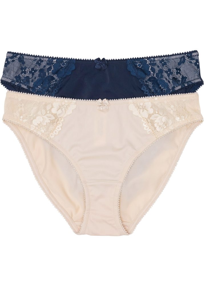 bonprix Slip Packung, 2 Stk. klassische Passform, zarte florale Spitze, 2er Pack