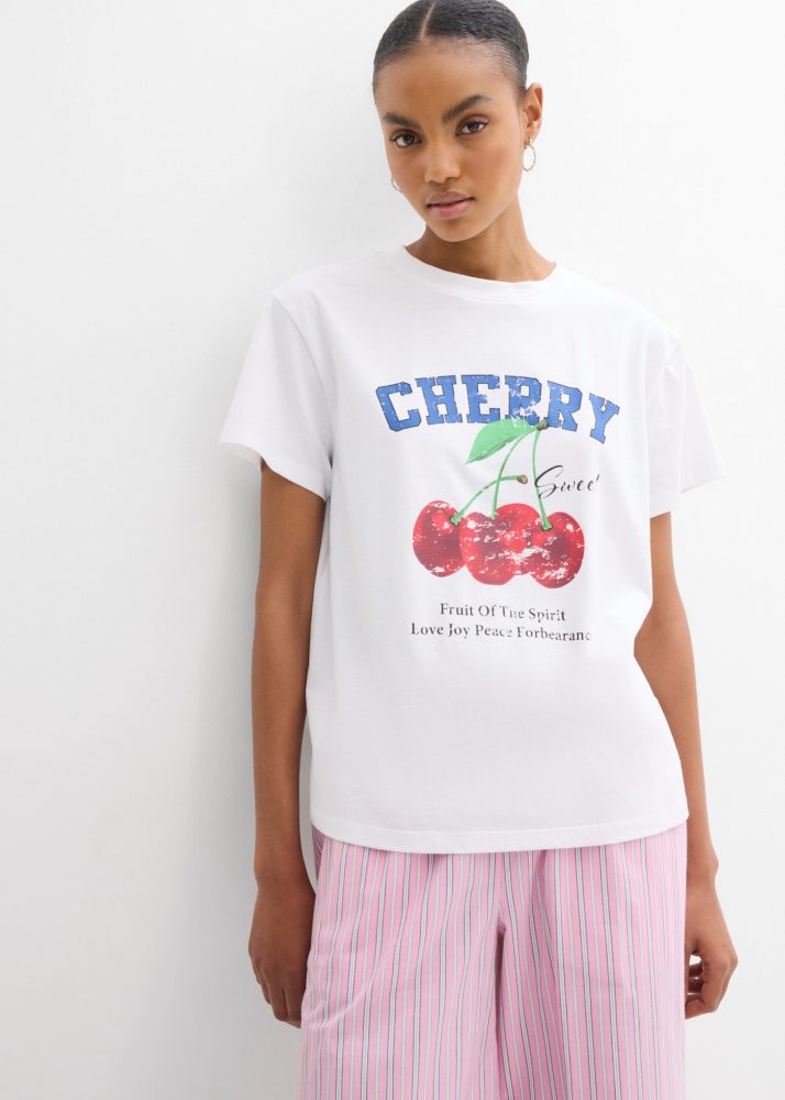 bonprix T-Shirt lässiger Schnitt, aus reiner Baumwolle, Kurzarm-Design