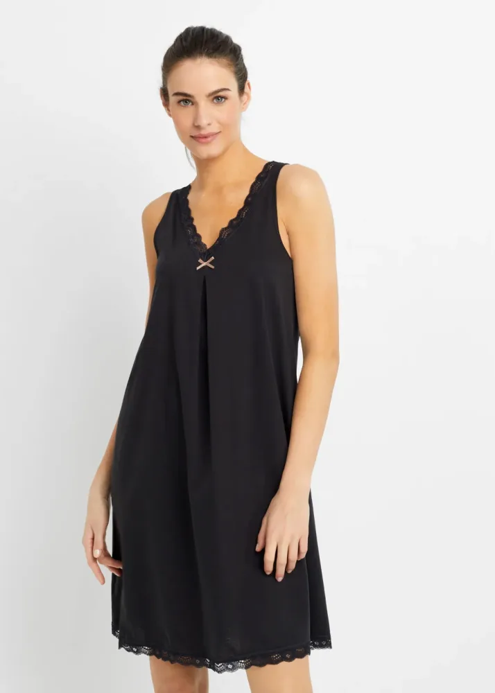 bonprix Nachthemd fliessendes Nachtkleid, mit zarten Spitzendetails, ärmellos
