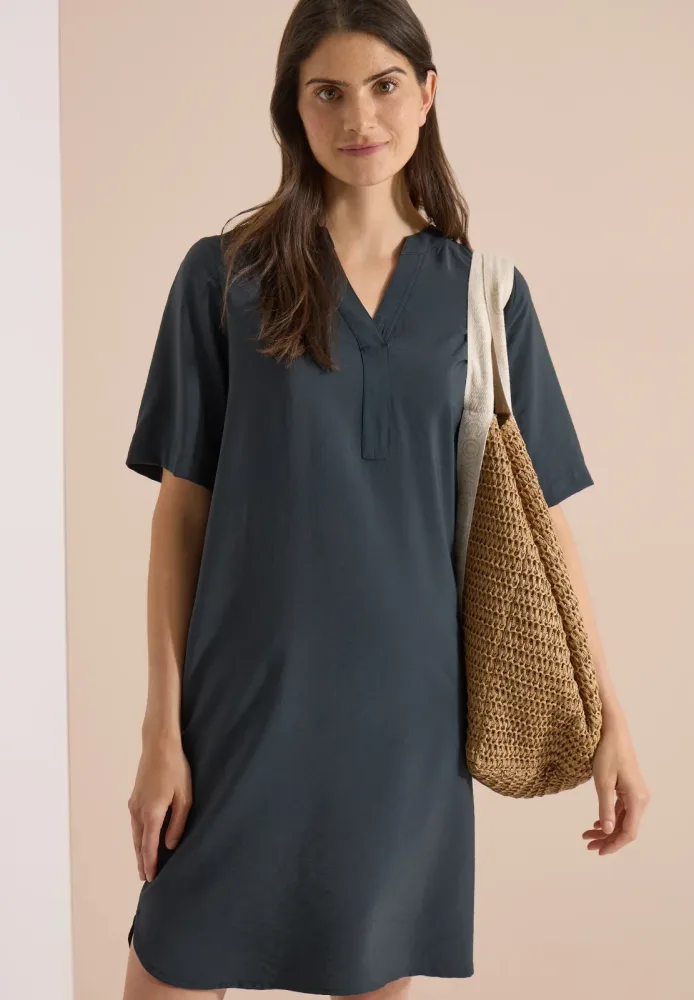 Cecil Sommerkleid Eingrifftaschen Viskosemix, Split Neck, knieumspielend