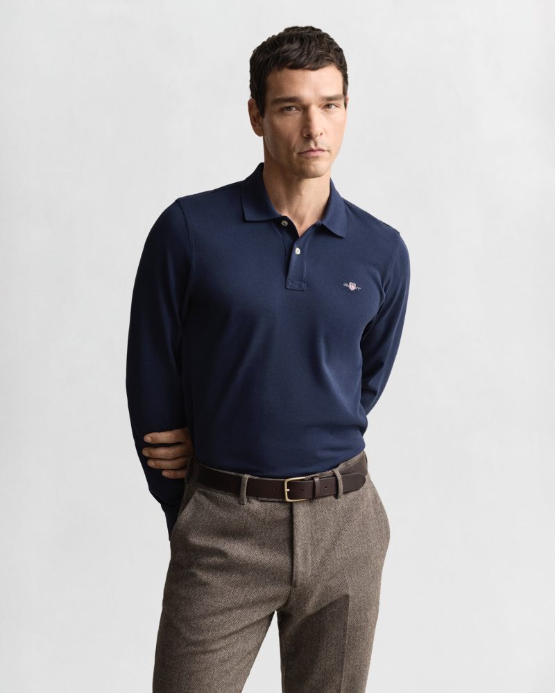 Gant - Poloshirt, langarm, für Herren, Marine, Größe L