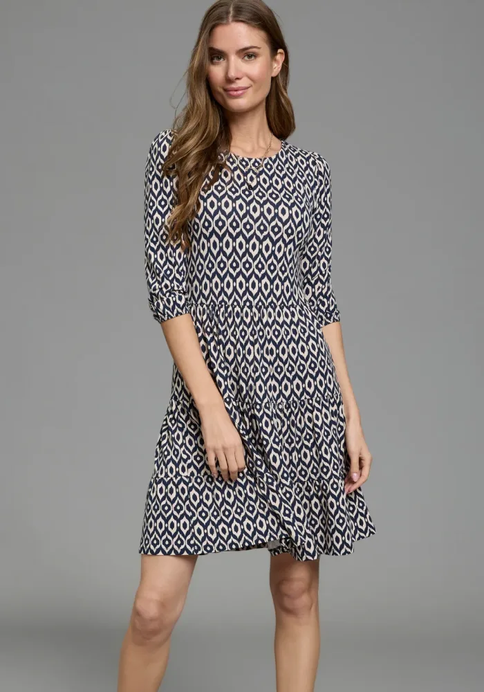 Laura Scott Jerseykleid femininer Stil, taillierte Passform, mit Volant am Kleidersaum