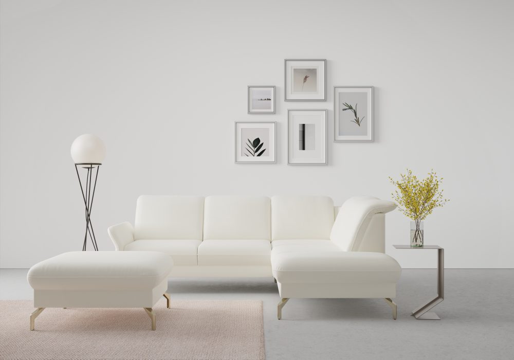 sit&more Ecksofa »Fashion«, wahlweise mit Kopfteilverstellung und Vorziehsitz, motorisch, mit satinierten Nickelfüssen