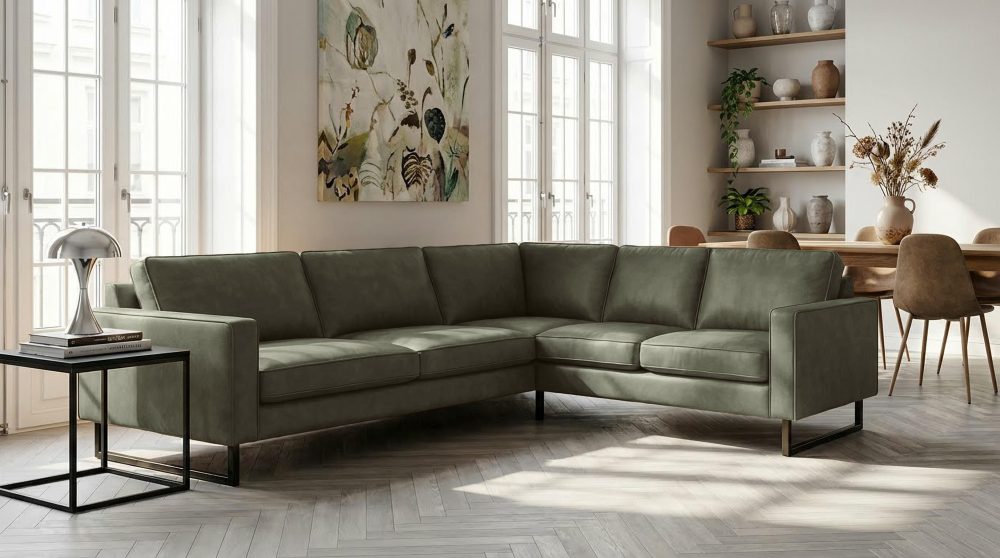 Places of Style Ecksofa »Pinto«, mit langem Schenkel, Keder und Metallfüssen