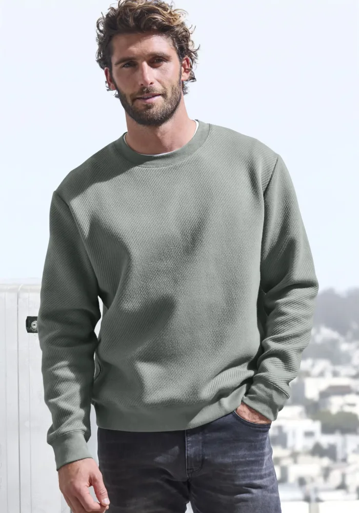 John Devin Sweatshirt, Langarm, Pullover mit Struktur, Rundhals, Baumwollmischung