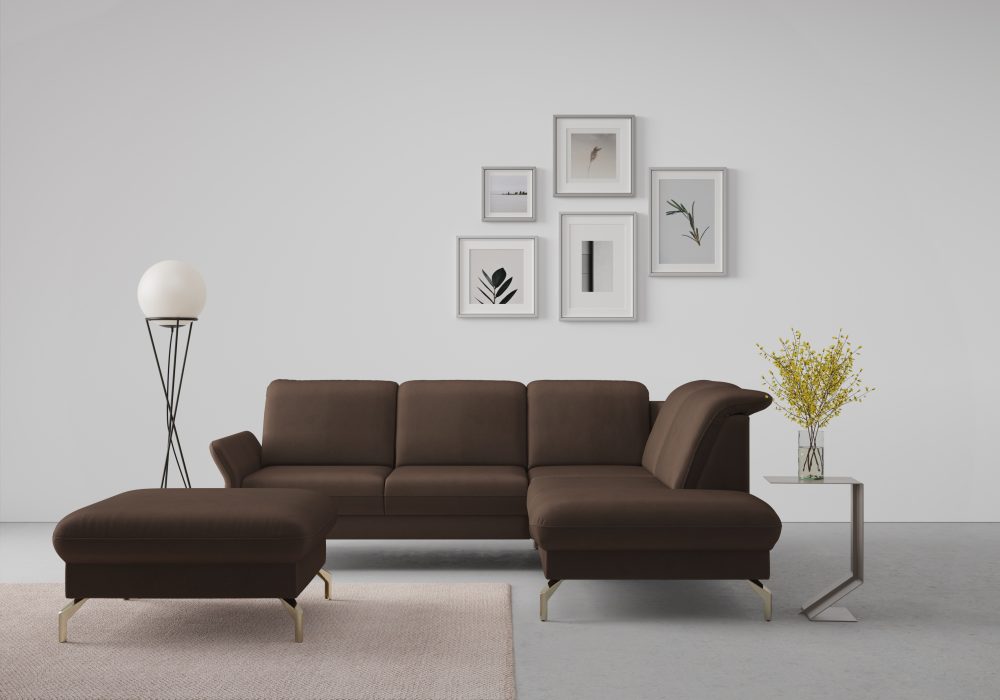 sit&more Ecksofa »Fashion«, wahlweise mit Kopfteilverstellung und Vorziehsitz, motorisch, mit satinierten Nickelfüssen
