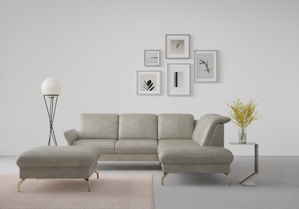 sit&more Ecksofa »Fashion«, wahlweise mit Kopfteilverstellung und Vorziehsitz, motorisch, mit satinierten Nickelfüssen