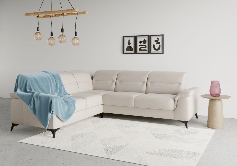sit&more Ecksofa »Sinatra«, optinal mit Kopfteilverstellung und Armteilfunktion oder mit Kopfteilverstellung, Armteilfunktion, Bettfunktion und Schubkasten, langer Schenkel links oder rechts bestellbar, mattschwarze Metallfüsse