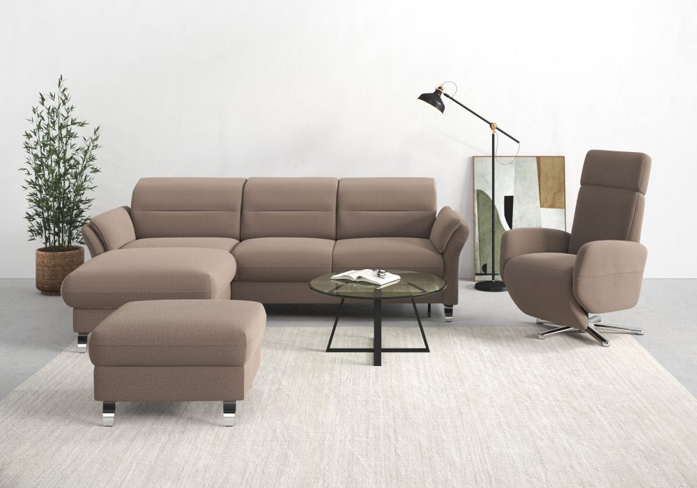 sit&more Ecksofa »Grenoble«, inklusive Federkern, wahlweise mit Bettfunktion, Bettkasten, Armteilverstellung und Kopfteilverstellung
