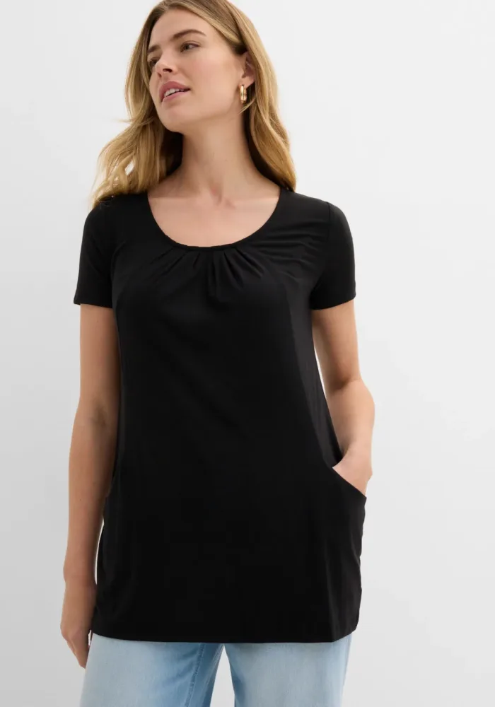 bonprix Longshirt figurumspielende Passform, Kurzarm, mit Eingriffstaschen