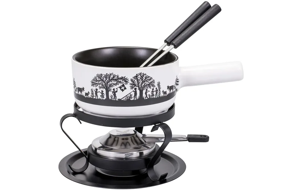 Kadastar - Käsefondue-Set, 16cm, Schwarz/Weiss