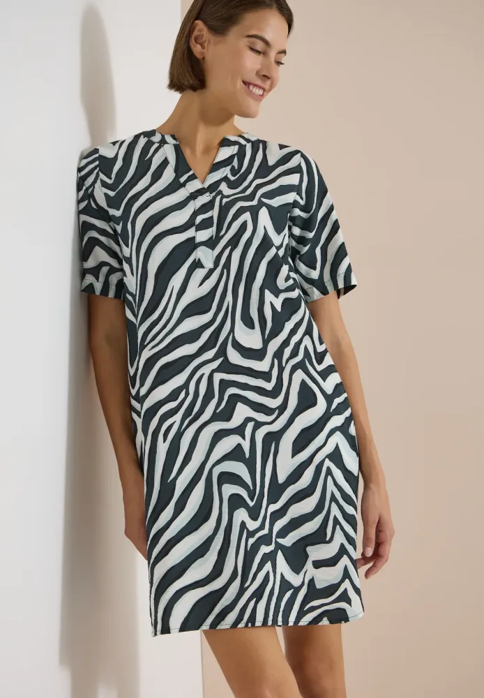 Cecil Sommerkleid Eingrifftaschen Split Neck, abstrahierter Zebraprint, Viskosemix, Sommerkleid