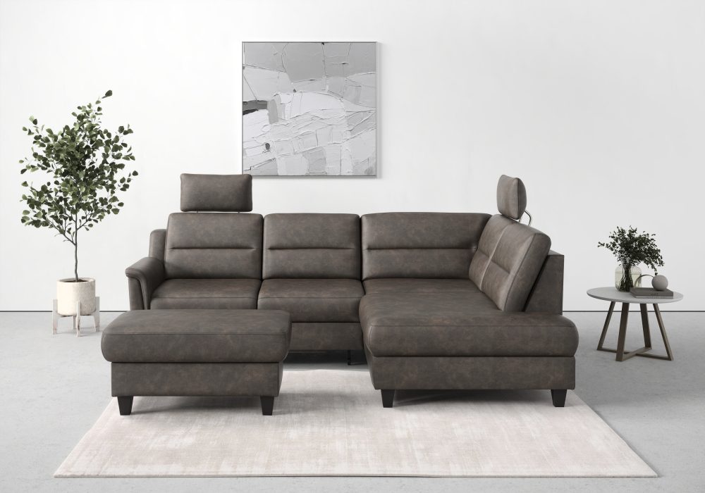 sit&more Ecksofa »Farö«, inklusive Federkern, mit wengefarbenen Füssen, wahlweise mit Bettfunktion und Bettkasten