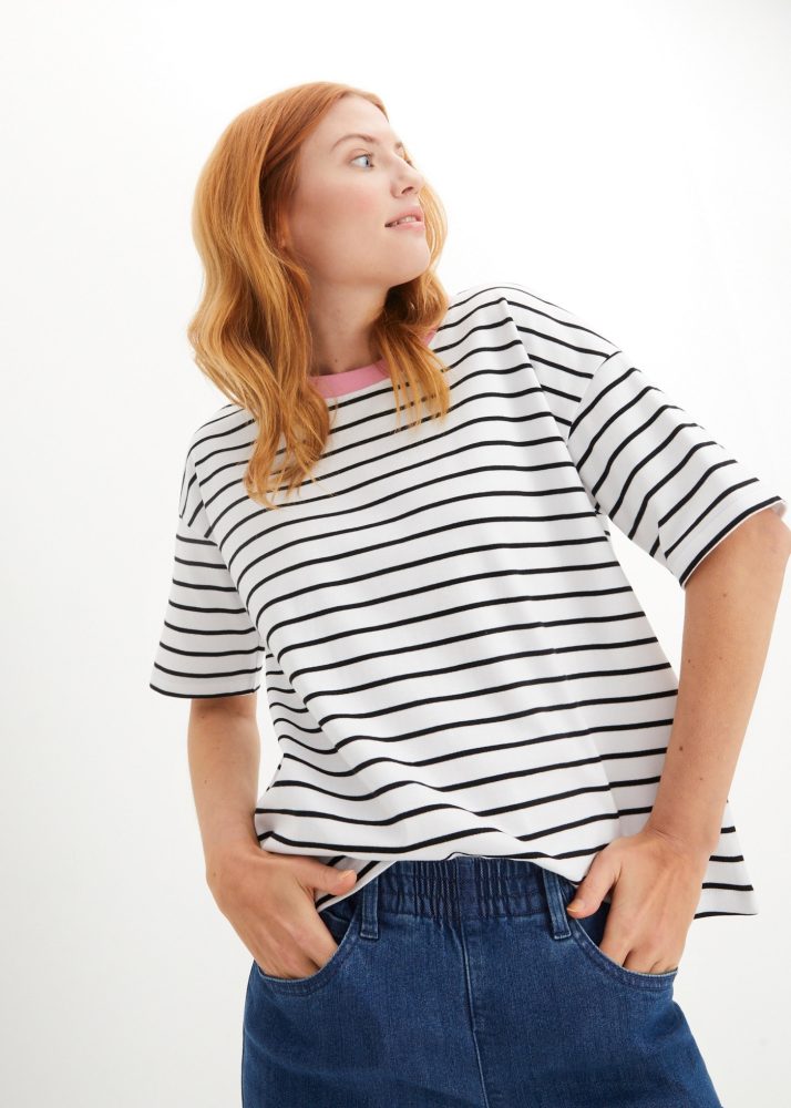 bonprix T-Shirt Oversize-Passform, Halbarm-Design, mit Streifenmuster