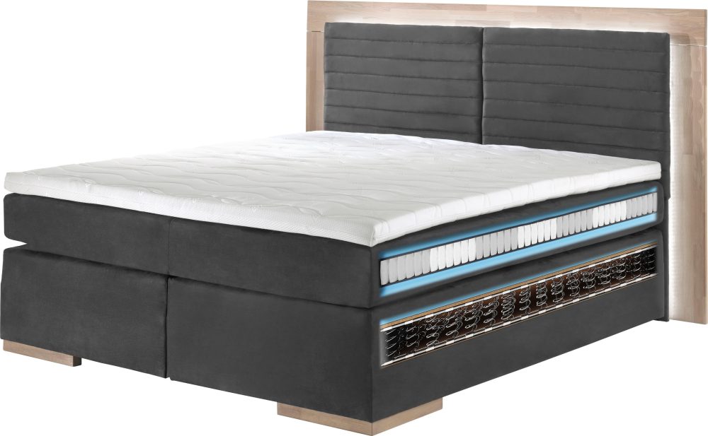 Home affaire Boxspringbett »Cup« mit LED-Beleuchtung, Massivholzrahmen und Topper, in 2 Härtegraden