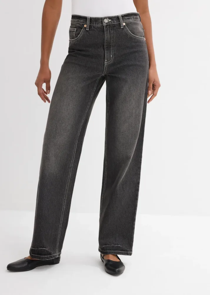 bonprix Weite Jeans loose fit Passform, hoher Bund, aus überwiegend Baumwolle