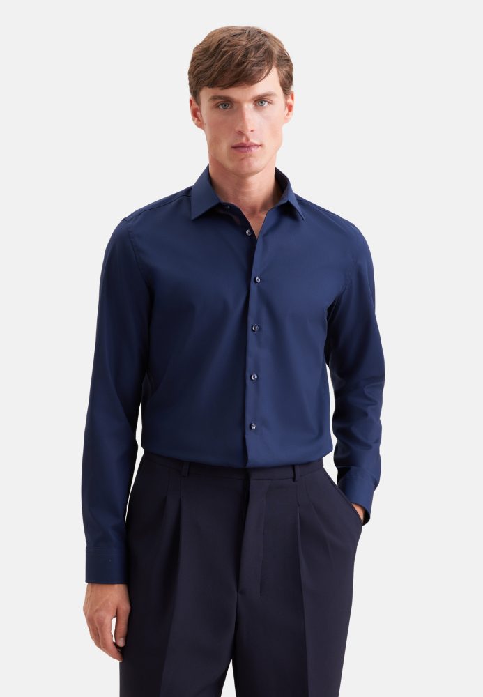 Seidensticker - Business Hemd Slim Fit Langarm Uni, für Herren, Dunkelblau, Größe 38