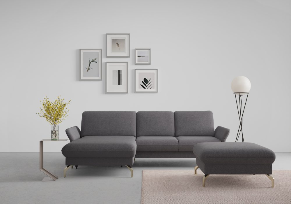 sit&more Ecksofa »Fashion«, wahlweise mit Kopfteilverstellung und Vorziehsitz, motorisch, mit satinierten Nickelfüssen