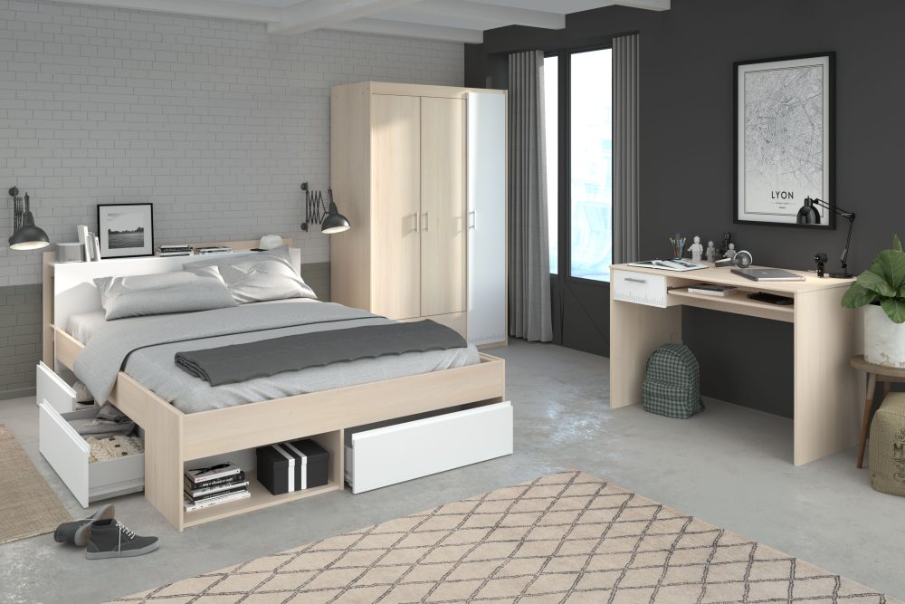 Parisot Jugendzimmer-Set »Most«, (Set, 3 tlg., Bett mit Schubkästen, Kleiderschrank und Schreibtisch)