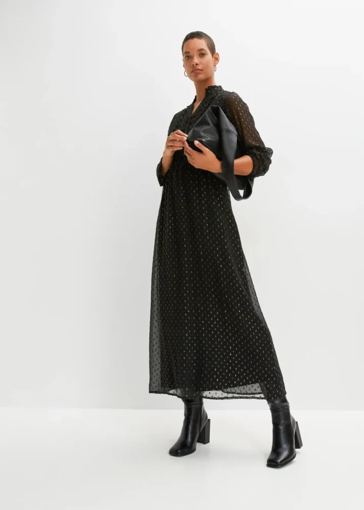 bonprix Maxikleid mit Knopfleiste, aus Polyesterfutter, ausgestellte Passform
