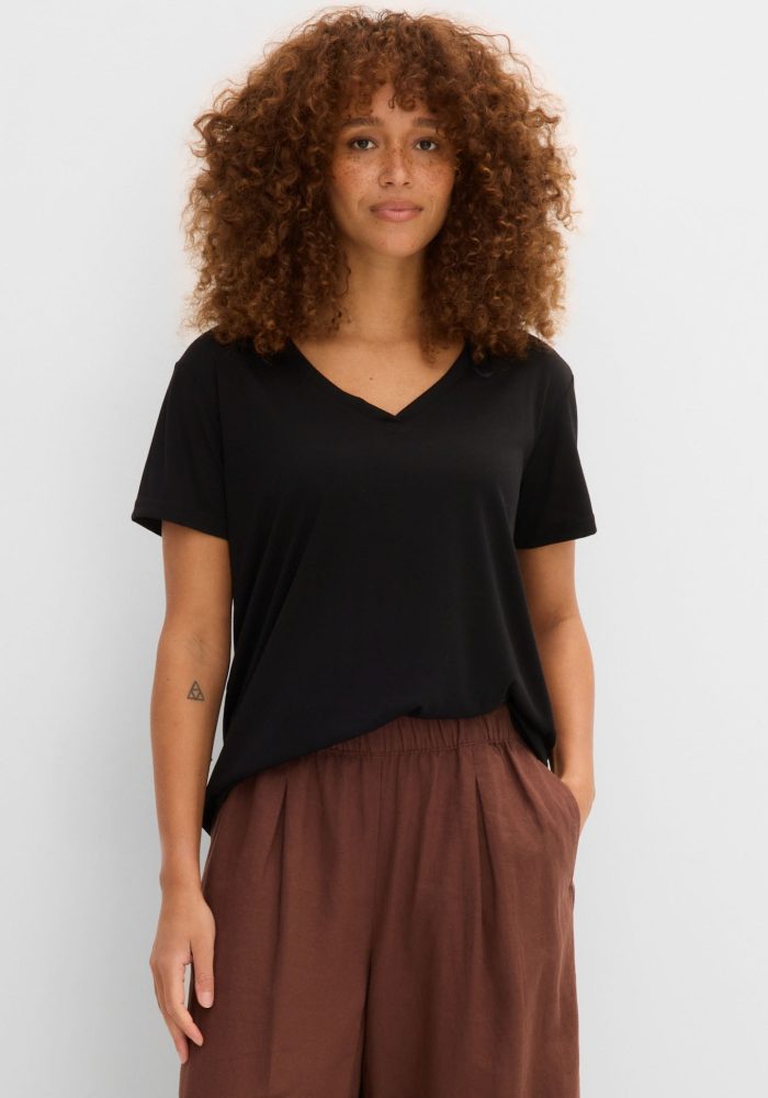 bonprix T-Shirt lockere Passform, Kurzarm-Design, V-Ausschnitt