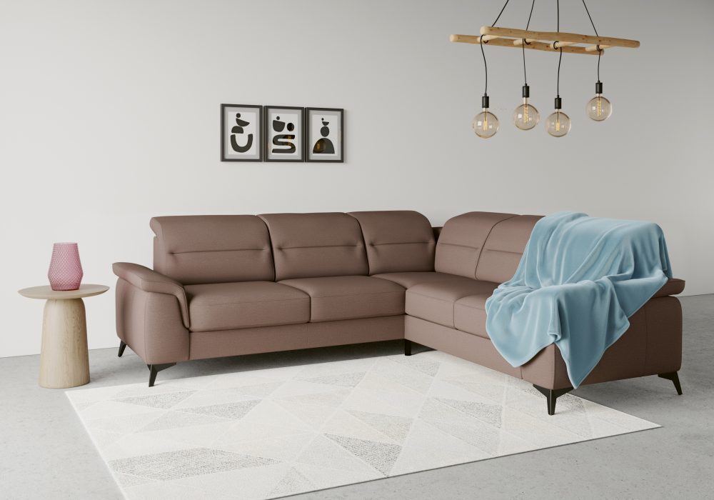 sit&more Ecksofa »Sinatra«, optinal mit Kopfteilverstellung und Armteilfunktion oder mit Kopfteilverstellung, Armteilfunktion, Bettfunktion und Schubkasten, langer Schenkel links oder rechts bestellbar, mattschwarze Metallfüsse