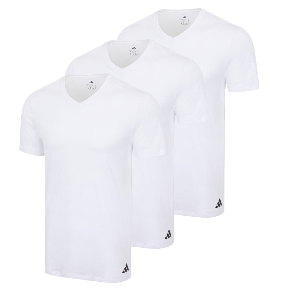 adidas - T-Shirt  3er Pack Figurbetont-V-Neck Shirt, Active Core Cotton 3PK, für Herren, Weiss, Größe L