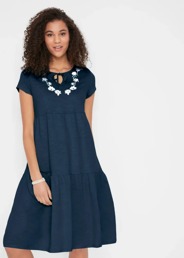 bonprix Baumwoll Tunika-Kleid, kurzarmblau 48Damen