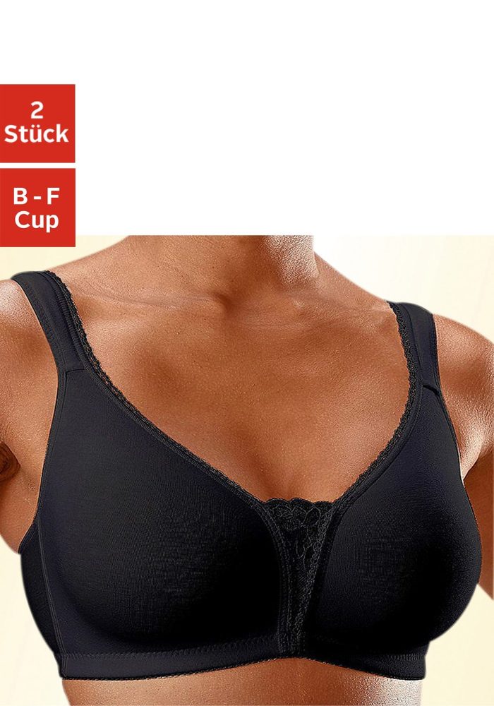 petite fleur Soft-BH Packung, ohne Bügel, Baumwolle mit Spitzen-Details, grosse Grössen, bequemer BH