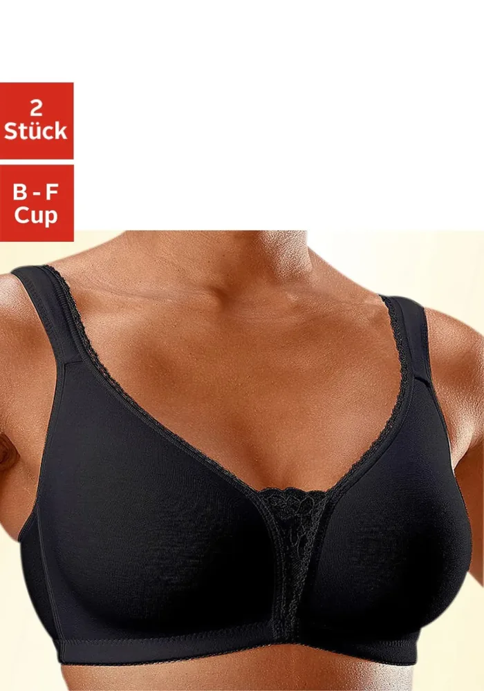 petite fleur Soft-BH Packung, ohne Bügel, Baumwolle mit Spitzen-Details, grosse Grössen, bequemer BH