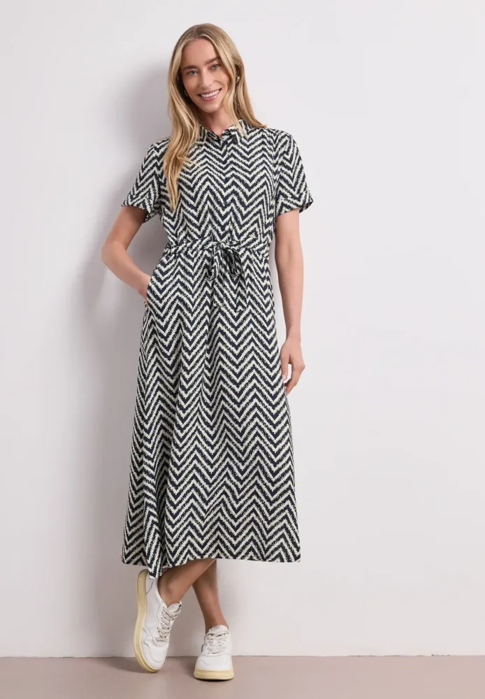 STREET ONE Midikleid Eingrifftaschen Sommerkleid mit Zick-Zack-Muster
