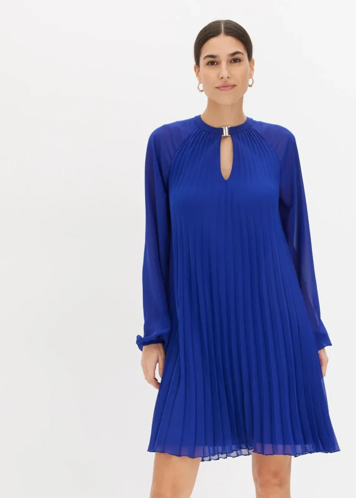 bonprix Minikleid aus feinem Chiffon mit Plisseéblau 44Damen