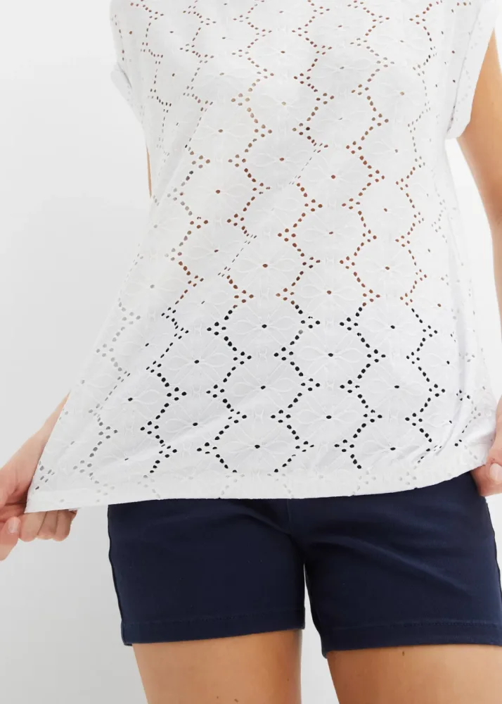 bonprix Shirtbluse bequeme Passform, mit Lochstickerei, elastisches Material