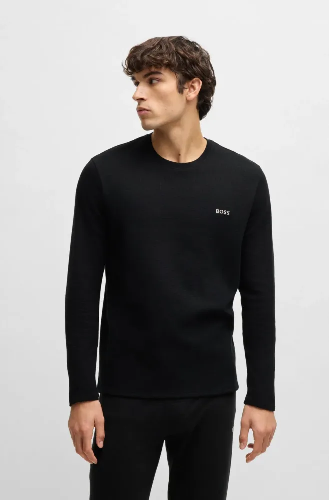 BOSS - Longsleeve  1er Pack Bequem sitzend-Waffle Longsleeve, für Herren, Schwarz, Größe M